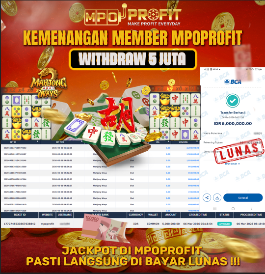 MPOPROFIT JACKPOT SLOT PGSOFT! KEMENANGAN MURNI DI (MAHJONG WAYS TOTAL Rp. 5.000.000,- LUNAS)